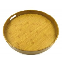 Eco-Friendly Unique Big Home Kitchen Hotel Breakfast Food Fruit Round Wooden Serving Tray With Handle